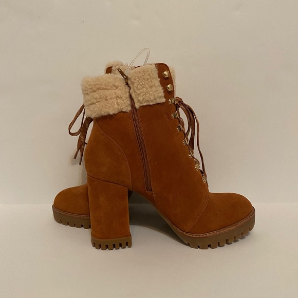 Gianni Bini Sight See Suede Shearling Lug Sole Hiker Platform Booties - Picture 9 of 10